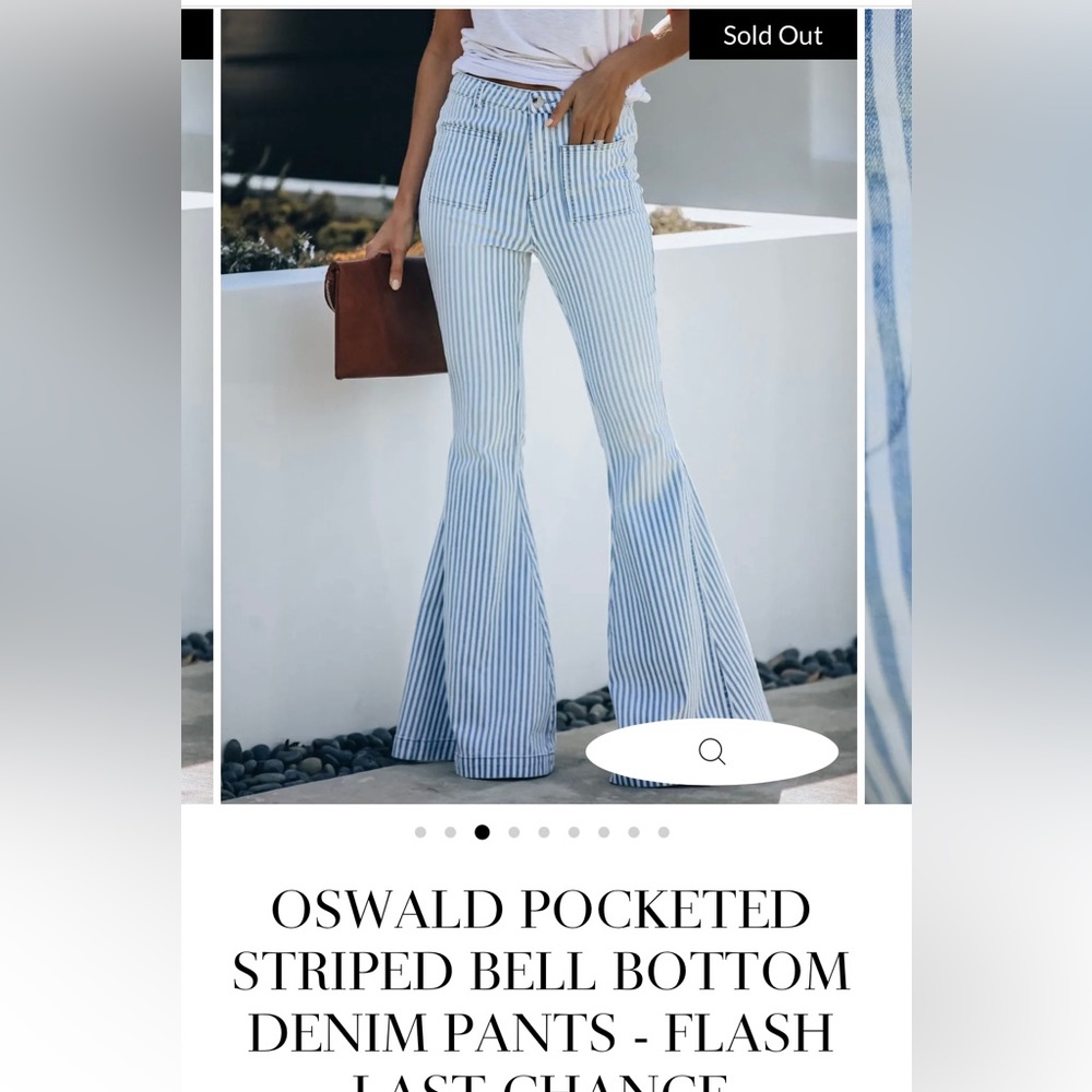Vici - Oswald Pocketed Striped Bell Bottom Denim Pants - size small
